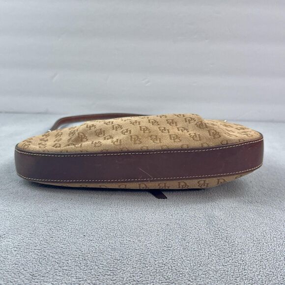Dooney & Bourke Shoulder Bag DB Monogram Canvas Brown Tan Leather Zip Hobo Purse - Picture 6 of 12
